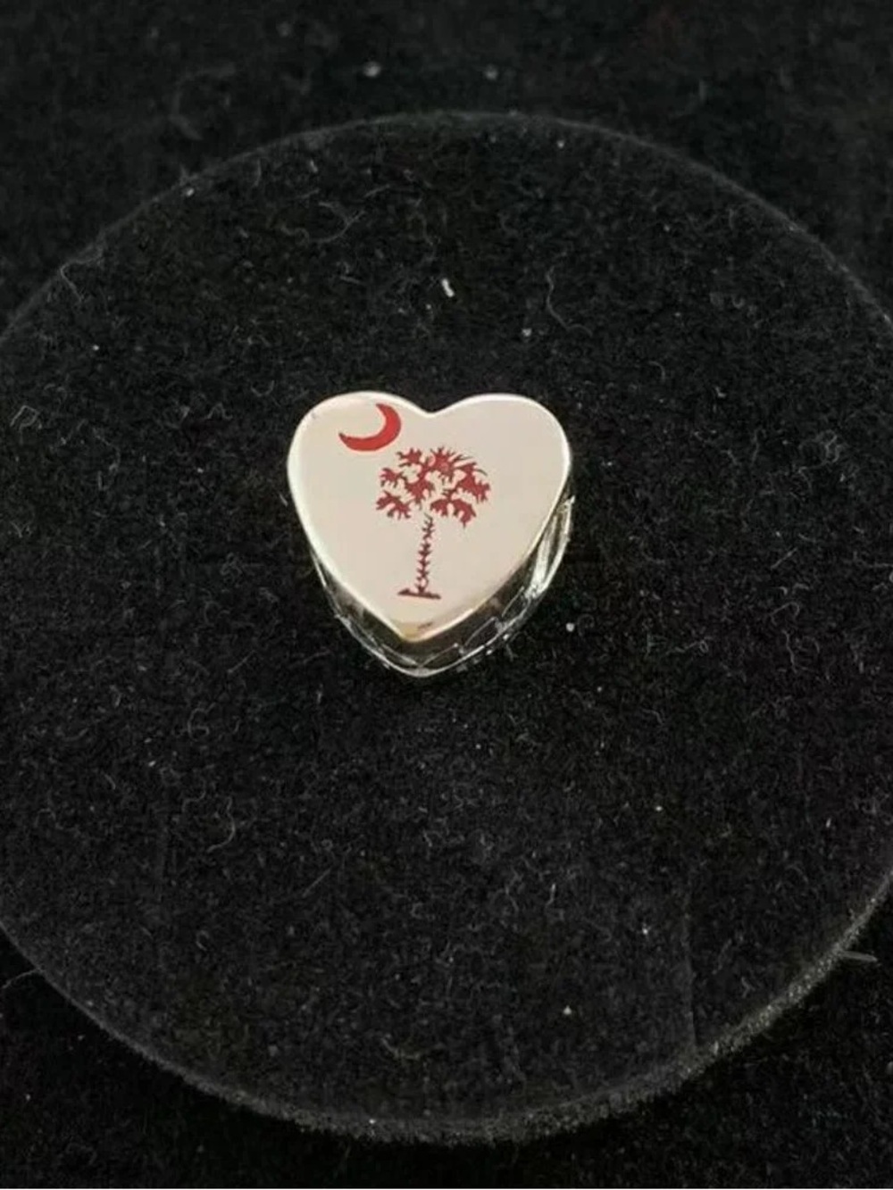 Pandora Silver Heart Charm with Red Palm Tree & Crescent